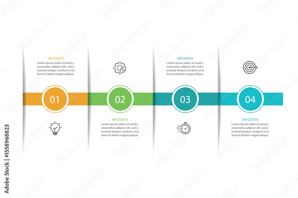 Poster business timeline infographic design template with 4 options. presentation, plan and project. vector