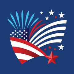 Obraz premium Stylized American Flag with Fireworks Background for 4th of July Celebration, Patriotic Festive Design.
