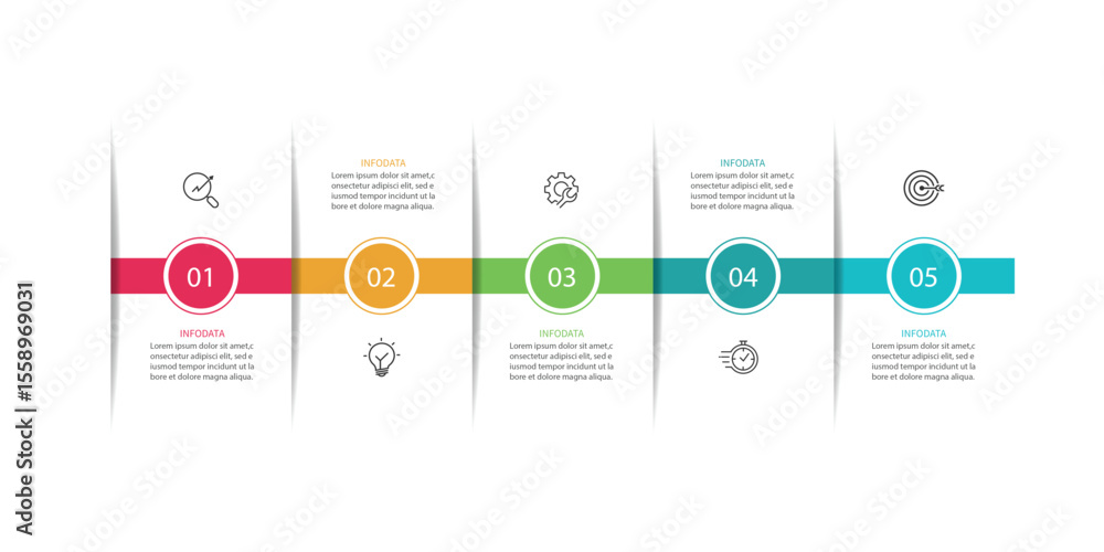 Poster business timeline infographic design template with 5 options. presentation, plan and project. vector