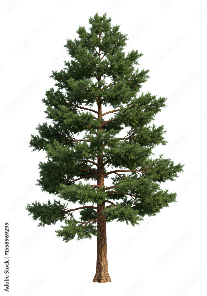 Aufkleber healthy pine tree, dark green needles, robust trunk, isolated on a transparent studio background wit