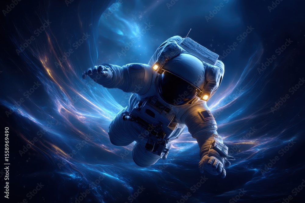 Aufkleber astronaut exploring a cosmic tunnel in deep space during a mysterious journey