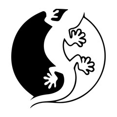 Gecko silhouette in yin and yang symbol