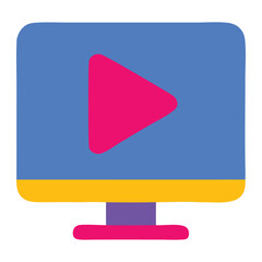 Video tutorials icon with a cartoon monitor and play button. Perfect for online courses, educational websites, instructional videos, and elearning platforms