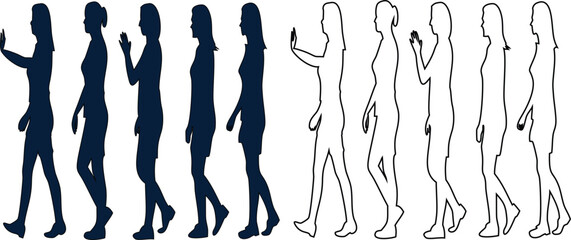Female figure silhouette and outline vector icon collection, ideal pack for logo, cosmetic, salon, wellness, and women empowerment projects. Stylish and modern design.