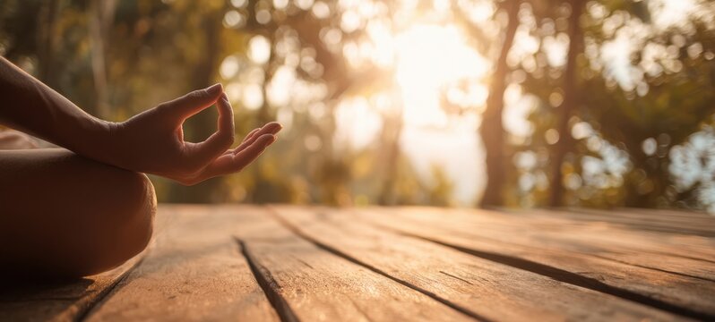 The serene practice of meditation in a tranquil forest setting.