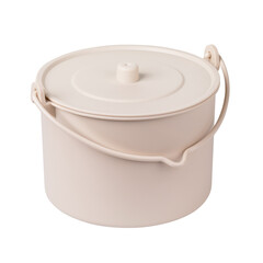 Children's toy camping pot made of beige plastic isolated on white background