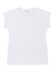 Women's white short sleeve t-shirt isolated on white background, top view, design element