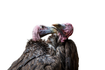 Two Lappet faced Vulture portrait kissing in Moholoholo animal rehabilitation center, South Africa...