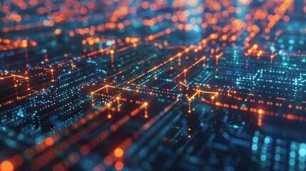 A 3D model of a blockchain pathway with a translucent surface revealing the movement of data and transactions within each block.