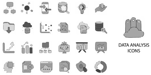 Data Analysis simple concept 24 hand drawn grew color icons set .Vector illustration.