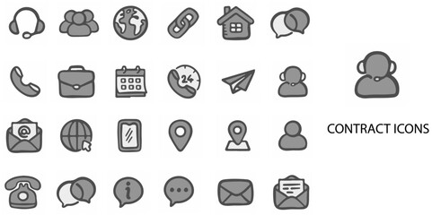 Contract simple concept 24 hand drawn Grew color icons set .Vector illustration.	