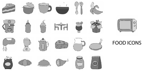 Food simple concept 24 Hand drawn Grew Color icons set .Vector illustration.	