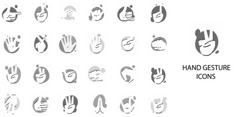 Hand Gesture simple concept 24 hand drawn Grew color icons set .Vector illustration.	