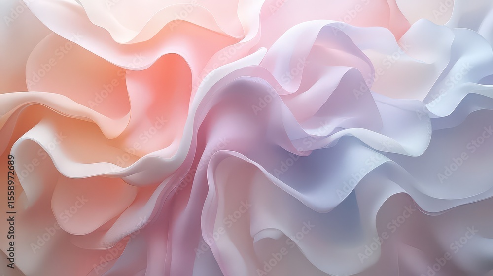 Poster pastel colored fabric folds in a soft abstract design with flowing and gentle curves and light tones