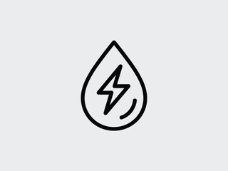 Black Outline Water Drop with Lightning Bolt Icon on Gray Background