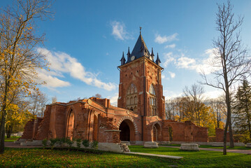 Chapelle Pavilion in the Alexander Park of Tsarskoye Selo on a sunny October evening. Saint...
