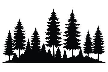 Obraz premium Majestic evergreen forest silhouette black and white illustration