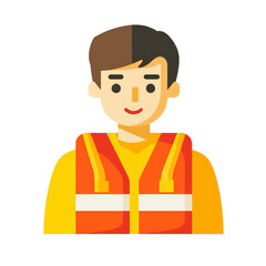 Cartoon depiction of a young male wearing a safety vest featuring bright colors and simple design, suitable for construction and safety themes in illustrations.