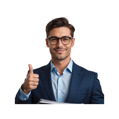Confident Businessman Giving Thumbs Up, Holding Documents