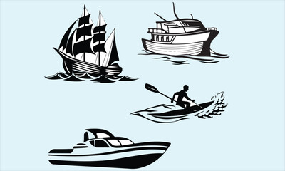 ship and boat icon set. water transport symbol.