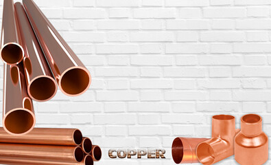 Copper adapters and pipes of different sizes