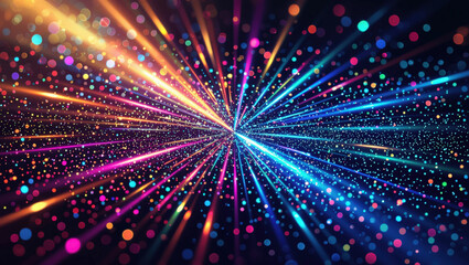 Fototapeta premium Colorful burst of iridescent light, dynamic abstract background with glowing particles