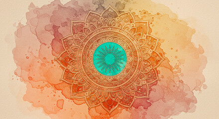 Abstract mandala graphic design and watercolor digital art painting for ancient geometric concept background.AI generated