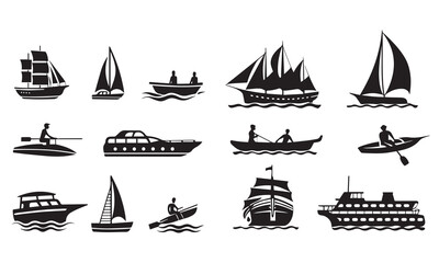 ship and boat icon set. water transport symbol.
