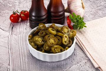 Sliced pickled jalapeno spicy pepper