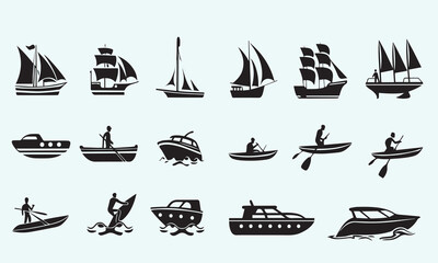 ship and boat icon set. water transport symbol.