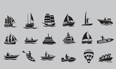 ship and boat icon set. water transport symbol.