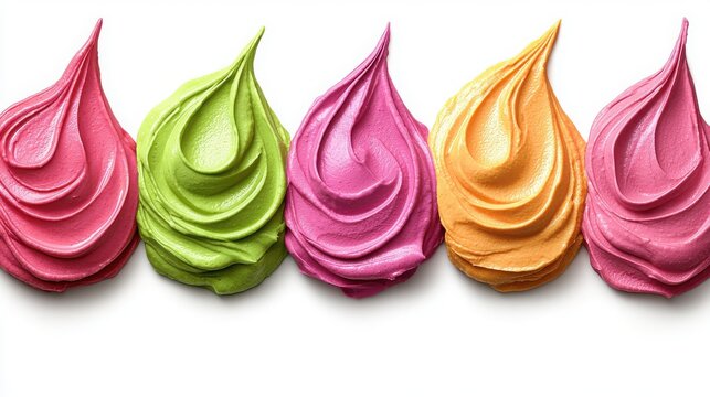 Snackification Concept. Colorful Swirls of Creamy Frosting Representing Various Flavors in Pastel Hues