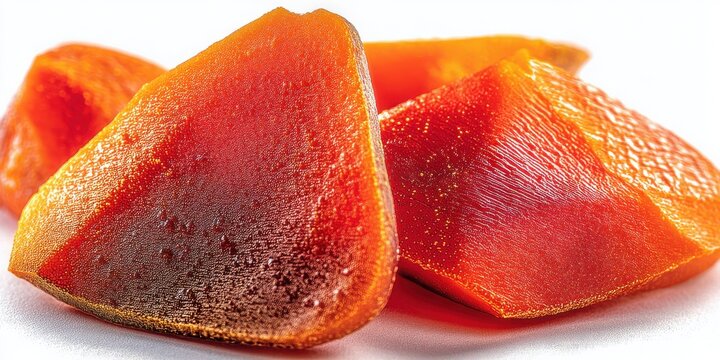 Snackification Concept. Vibrant Orange and Red Pieces of Papaya Isolated on White Background for Culinary Imagery