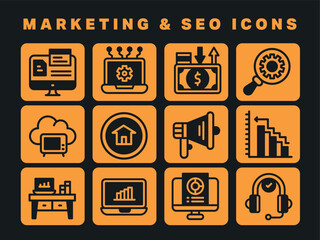 Digital Marketing Icons Set – SEO, Advertising, Social Media, Analytics, Email Campaign Vector Symbols