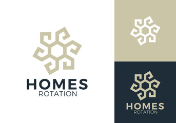 abstract homes rotation logo. home interior, real estate, building vector design concept
