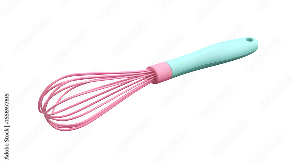 Fototapete A realistic rendering of a single silicone whisk with a colored handle, isolated on Transparent background.