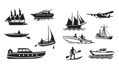 ship and boat icon set. water transport symbol.