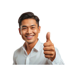 Happy Asian Man Giving Thumbs Up, Positive Feedback, Success Gesture