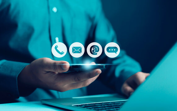 Businessman icons (address, phone, email, mobile, call) contact customer support, email website help, business contact service digital technology, contact us, 24 hours online customer service center c