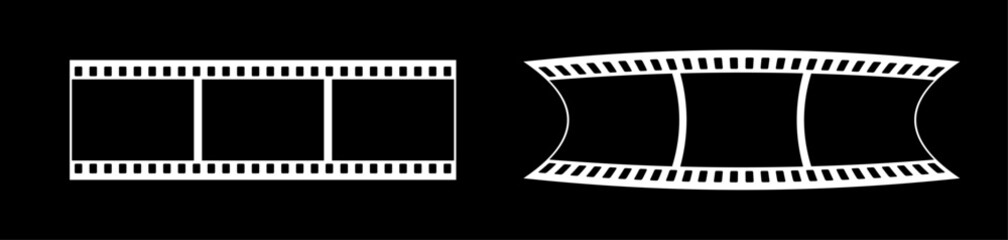 Abstract 3d 35mm film strip vector decoration with 3 frames on black background. White film reel symbol illustration to use for photography, television, cinema, photo frame.