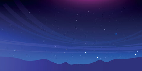 Fototapeta premium night sky with stars scattered across the sky and wavy stripes that create the effect of movement and silhouettes of mountains or hills that add depth to the landscape.