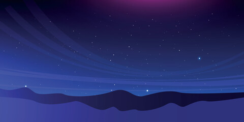 Fototapeta premium night sky with stars scattered across the sky and wavy stripes that create the effect of movement and silhouettes of mountains or hills that add depth to the landscape.