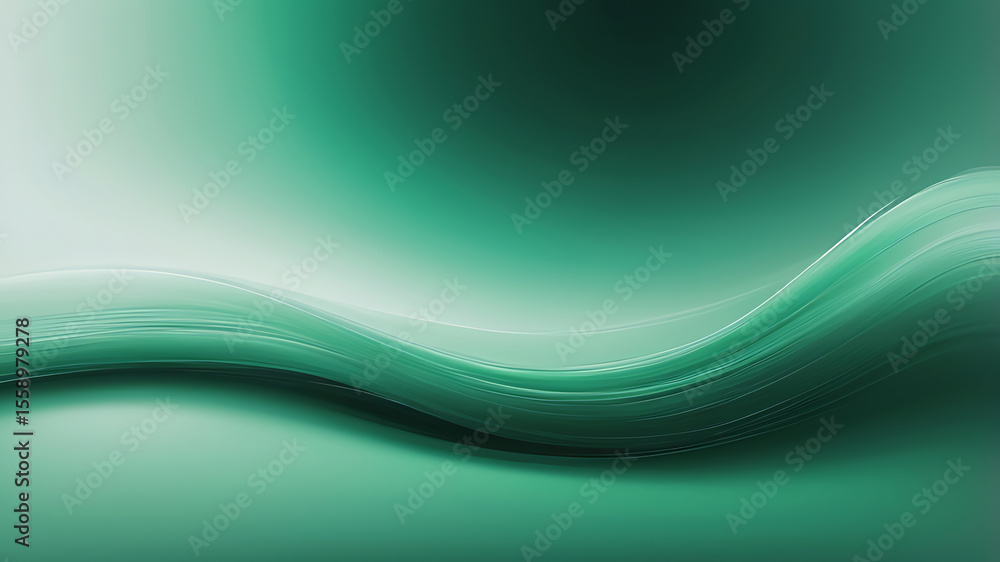 Poster glossy green abstract wave background with smooth curves and light gradient design texture, ai