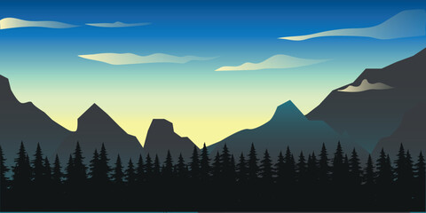 mountain landscape at dawn or at sunset.
