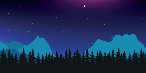 night mountain landscape under the starry sky.