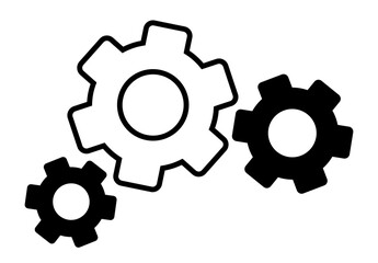 Gears icon on transparent background, flat line design, vector illustration