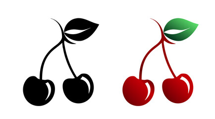 Cherry icon in natural gradient and black colors, silhouette designs