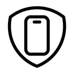 Mobile security line icon – editable stroke symbol for smartphone protection, app safety, and digital privacy. Mobile inside shield.