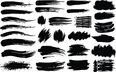Collection of Black Ink Brush Strokes Vector Graphics for Design