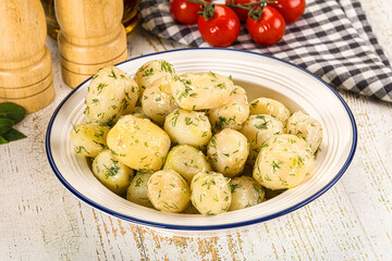 Young boiled mini potato with dill